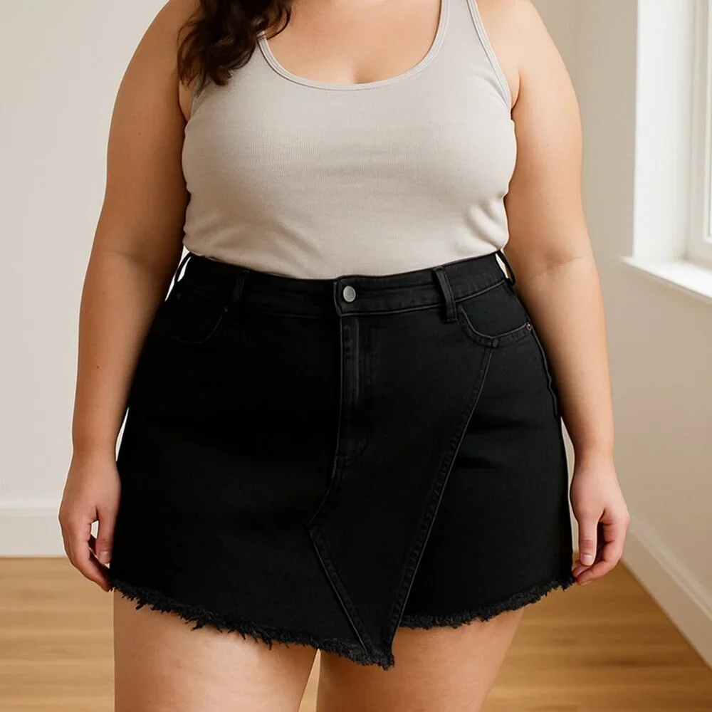 NWT Highway Jeans Black Denim Shorts Plus Size 22 High Rise Frayed Hem Cutoff